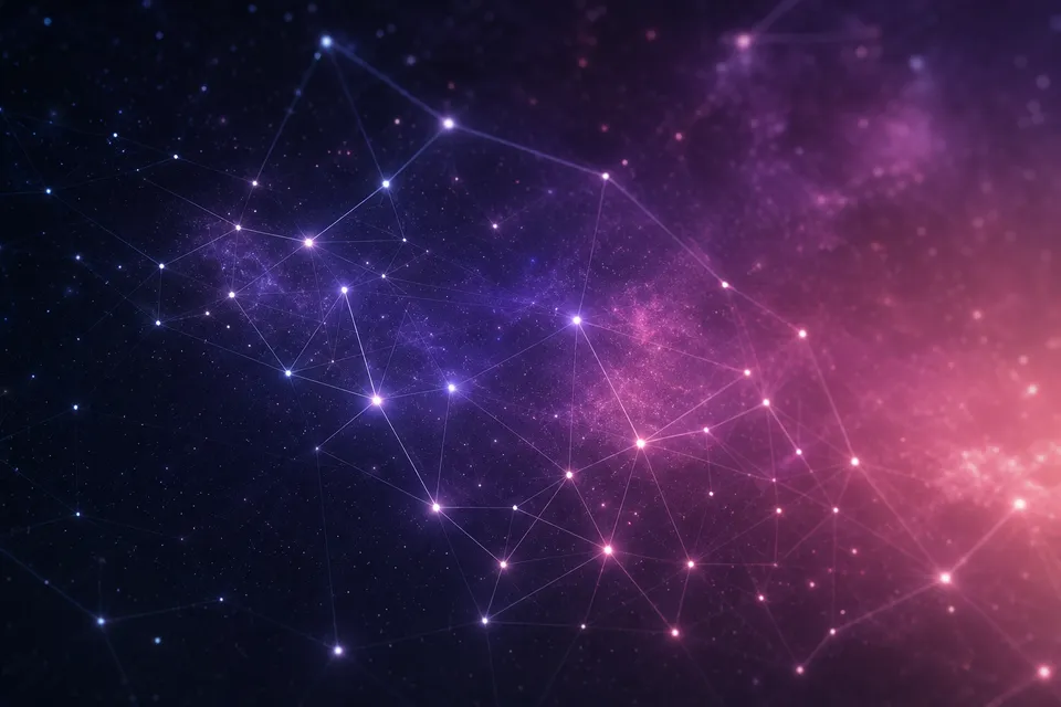 Netwerk van verbonden lichtpunten dat de projectwebsites verbeeldt